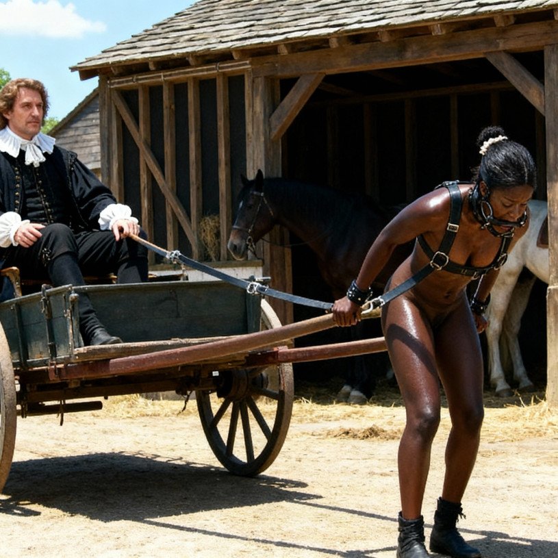 Ponygirl Harnessed to the Cart