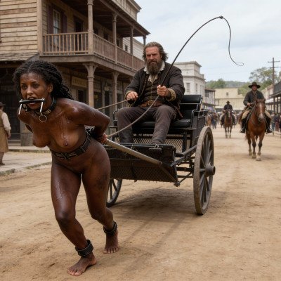 Woman hauling cart downtown