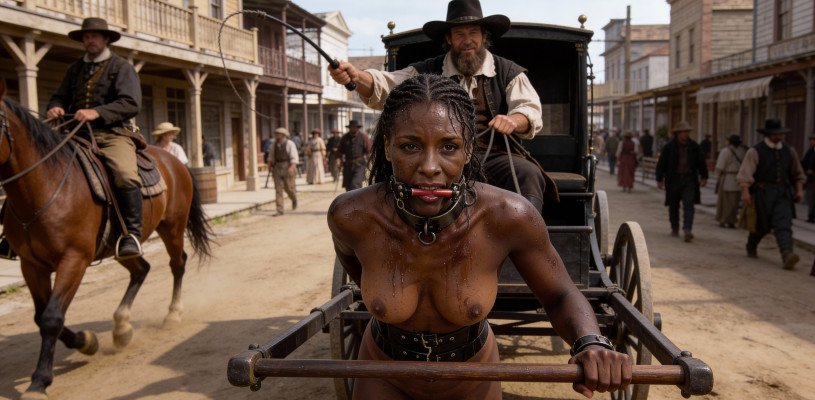 Ponygirl hauling cart closeup
