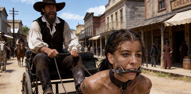 Pony Woman hauling cart closeup