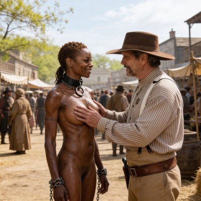 Smiling woman examined in crowded market